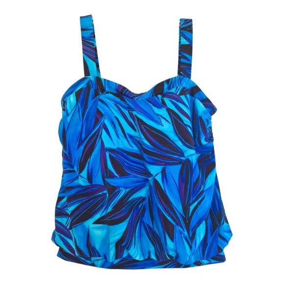 Miraclesuit Tankini Breezy Swim Top Modest Wire Free Vivid Blue Tropical size 10 - Picture 2 of 15
